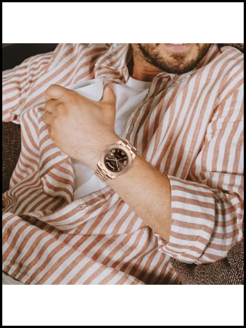 NIBOSI Men's Analog Quartz Watch Rose Gold Stainless Steel Day Date 40mm